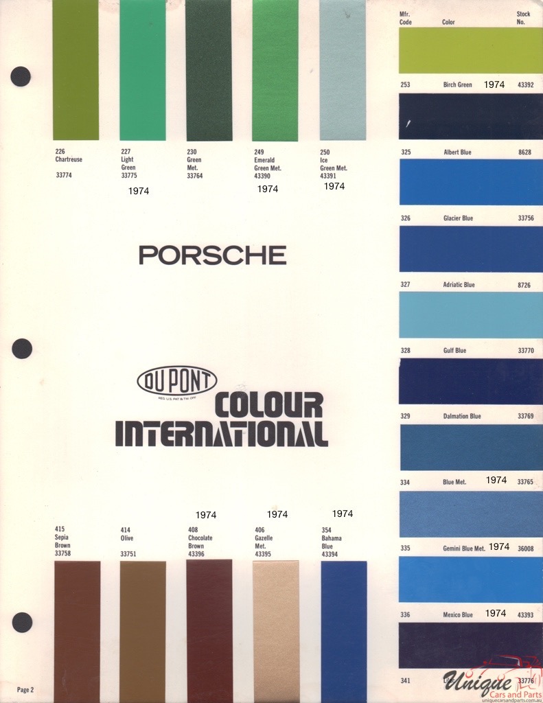 1974 Porsche International Paint Charts DuPont 2